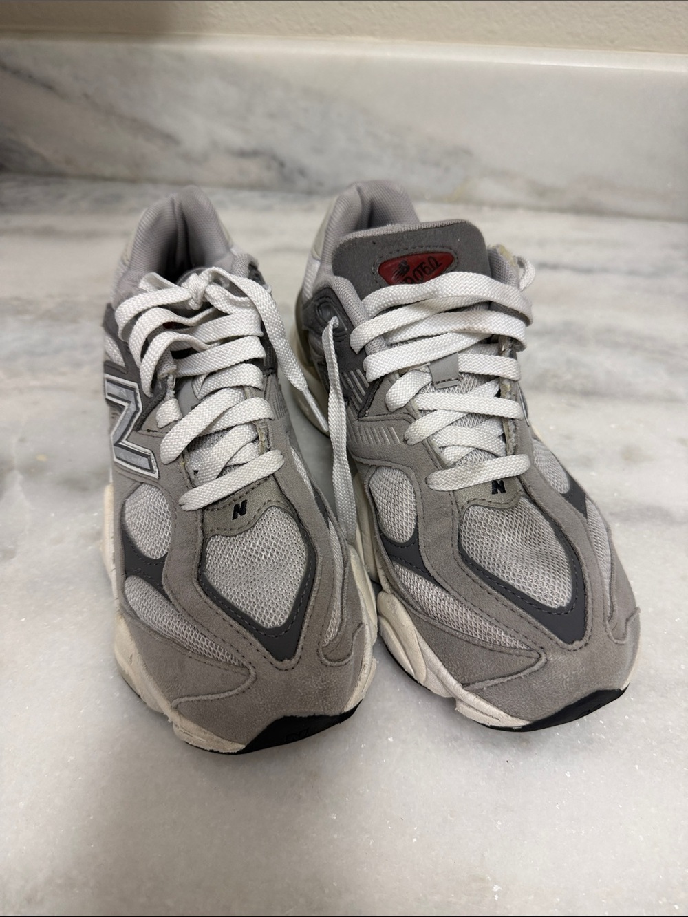 New Balance Gray and White Mesh Running Sneakers